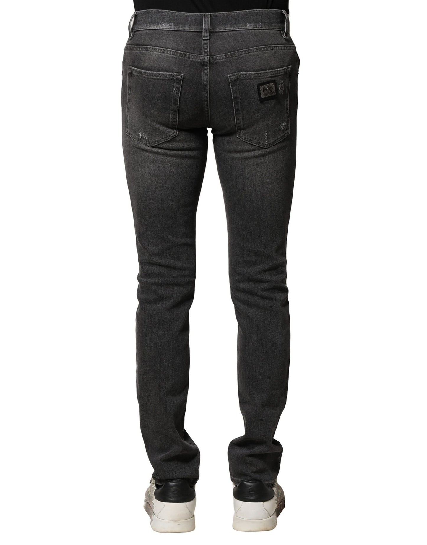 Dolce & Gabbana Black Washed Tattered Slim Fit Denim Jeans