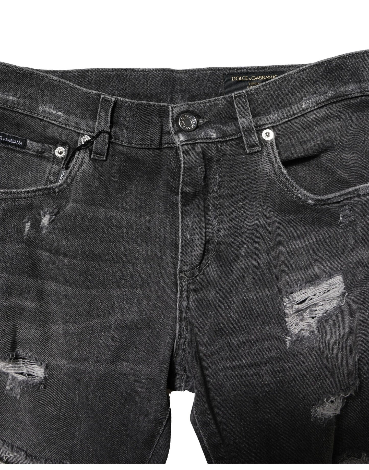 Dolce & Gabbana Black Washed Tattered Slim Fit Denim Jeans