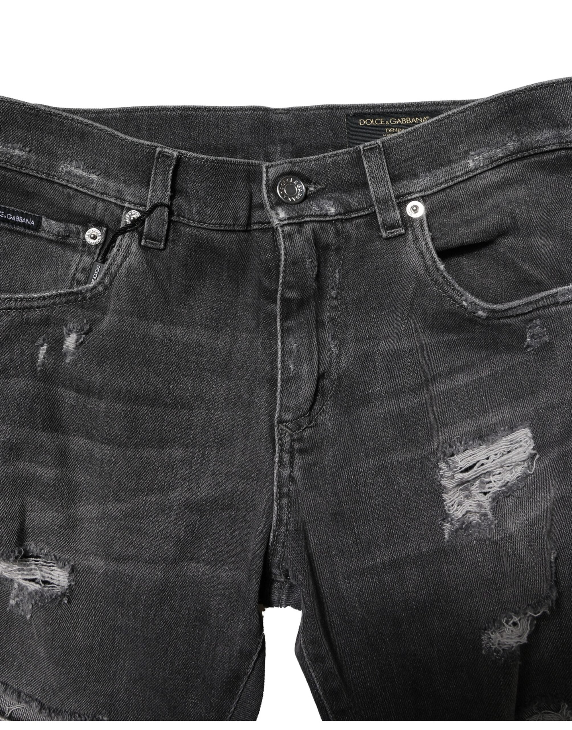 Dolce & Gabbana Black Washed Tattered Slim Fit Denim Jeans