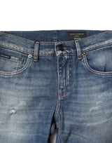 Dolce & Gabbana Blue Washed Cotton Slim Fit Men Denim Jeans