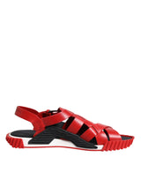 Dolce & Gabbana Red Black Leather Ankle Strap Sandals Shoes