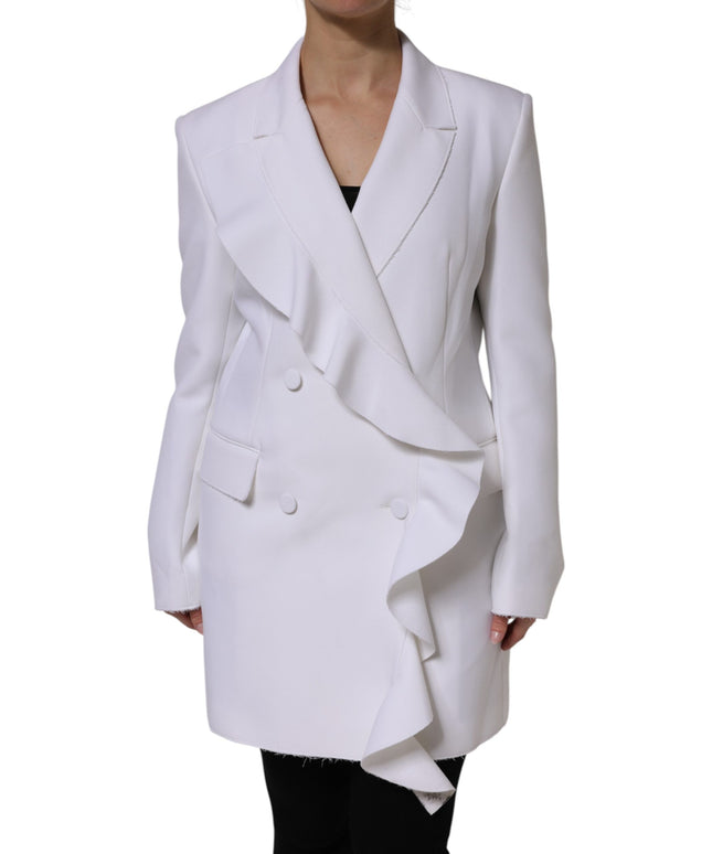 MSGM White Polyester Long Sleeves Ruffled Wrap Jacket