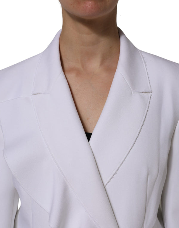 سترة MSGM بيضاء من البوليستر بأكمام طويلة ومزينة بكشكشة