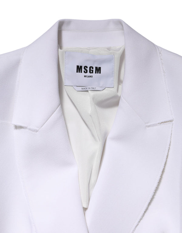 سترة MSGM بيضاء من البوليستر بأكمام طويلة ومزينة بكشكشة