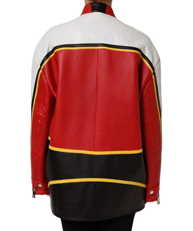 Dolce & Gabbana Multicolor Leather Biker Full Zip Coat Jacket