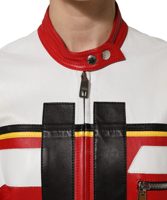 Dolce & Gabbana Multicolor Leather Biker Full Zip Coat Jacket