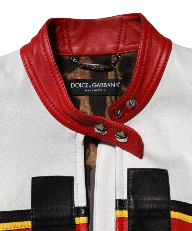 Dolce & Gabbana Multicolor Leather Biker Full Zip Coat Jacket