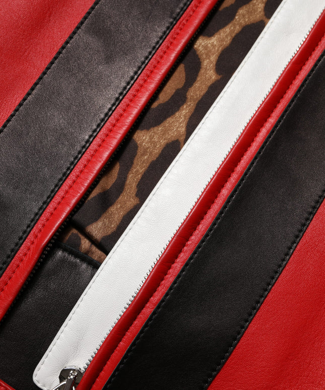 Dolce & Gabbana Multicolor Leather Biker Full Zip Coat Jacket