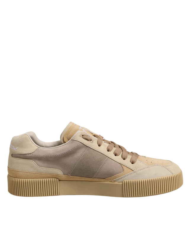 Dolce & Gabbana Beige Leather Low Top Lace Up Sneakers Shoes