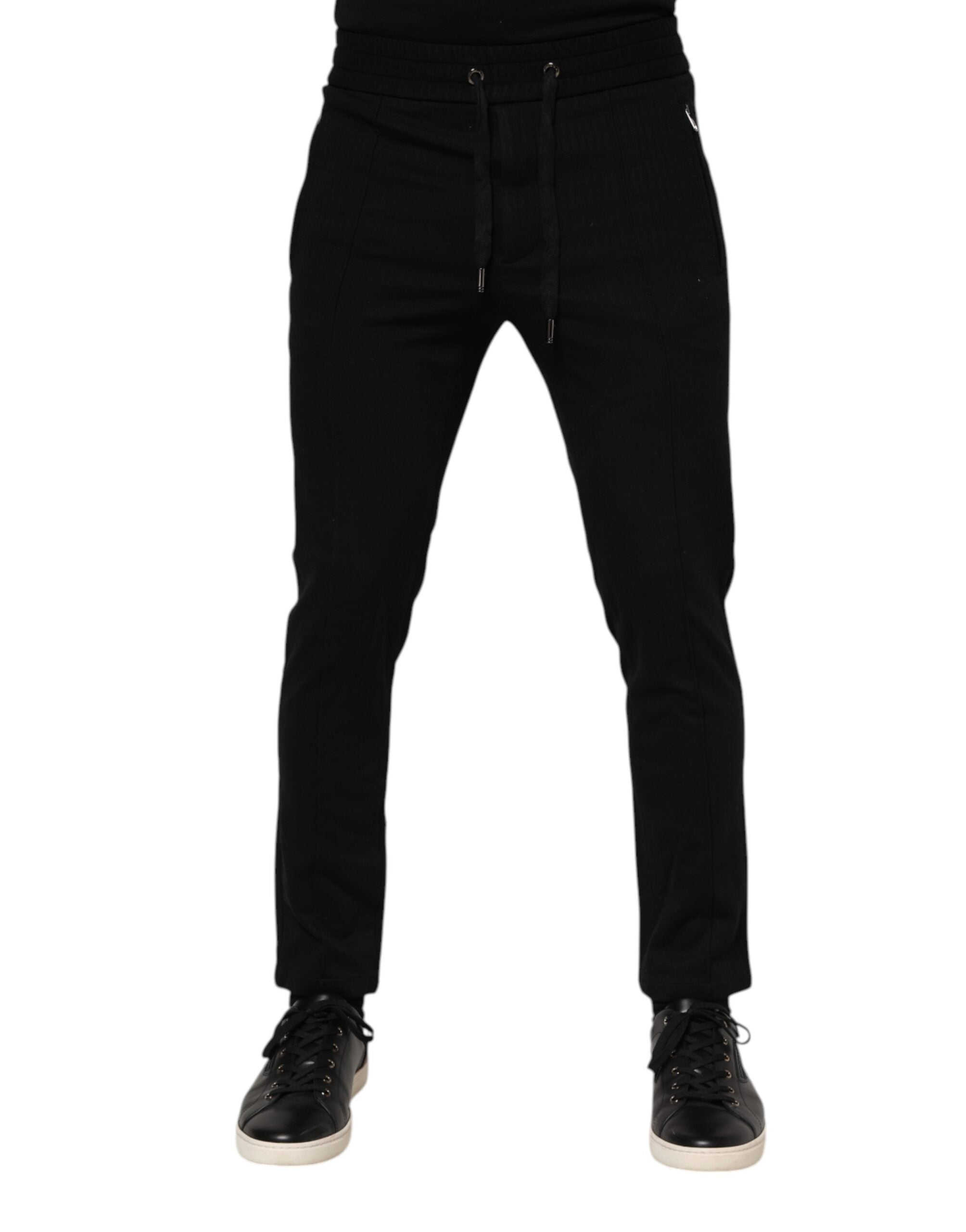 Dolce & Gabbana Black Viscose Drawstring Men Jogger Pants