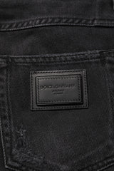 Dolce & Gabbana Black Cotton Logo Plaque Skinny Denim Jeans