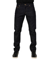 Dolce & Gabbana Dark Blue Cotton Logo Plaque Men Denim Jeans