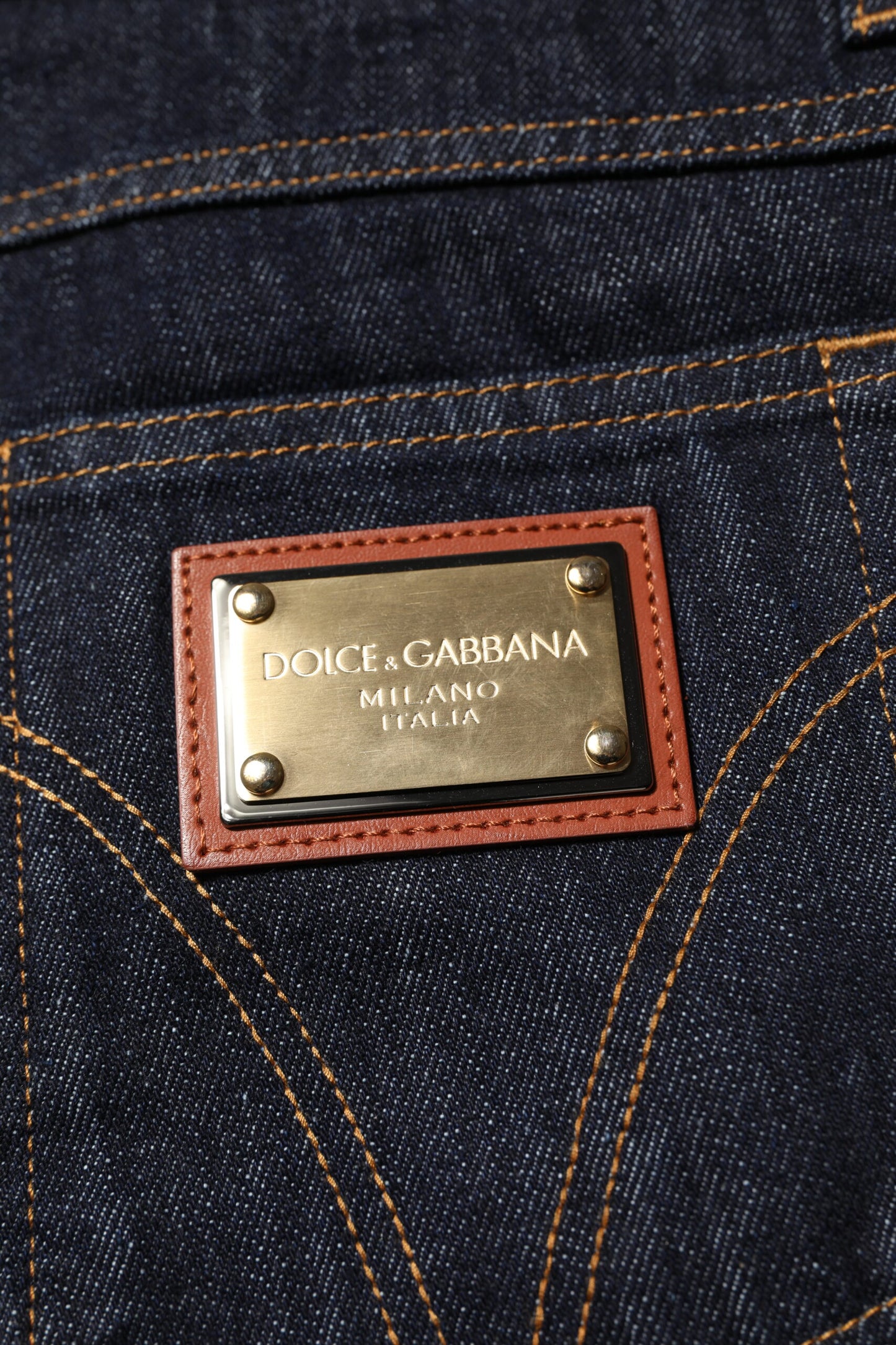 Dolce & Gabbana Dark Blue Cotton Logo Plaque Men Denim Jeans