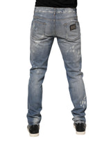Dolce & Gabbana Blue Cotton Tattered Slim Fit Men Denim Jeans