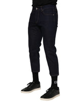 Dolce & Gabbana Dark Blue Cotton Logo Slim Fit Men Denim Jeans