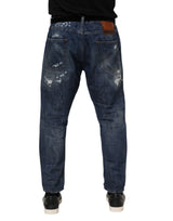 Dolce & Gabbana Blue Cotton Tattered Tapered Men Denim Jeans