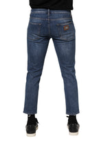 Dolce & Gabbana Blue Cotton Logo Plaque Denim Jeans