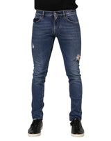 Dolce & Gabbana Blue Cotton Logo Plaque Skinny Men Denim Jeans