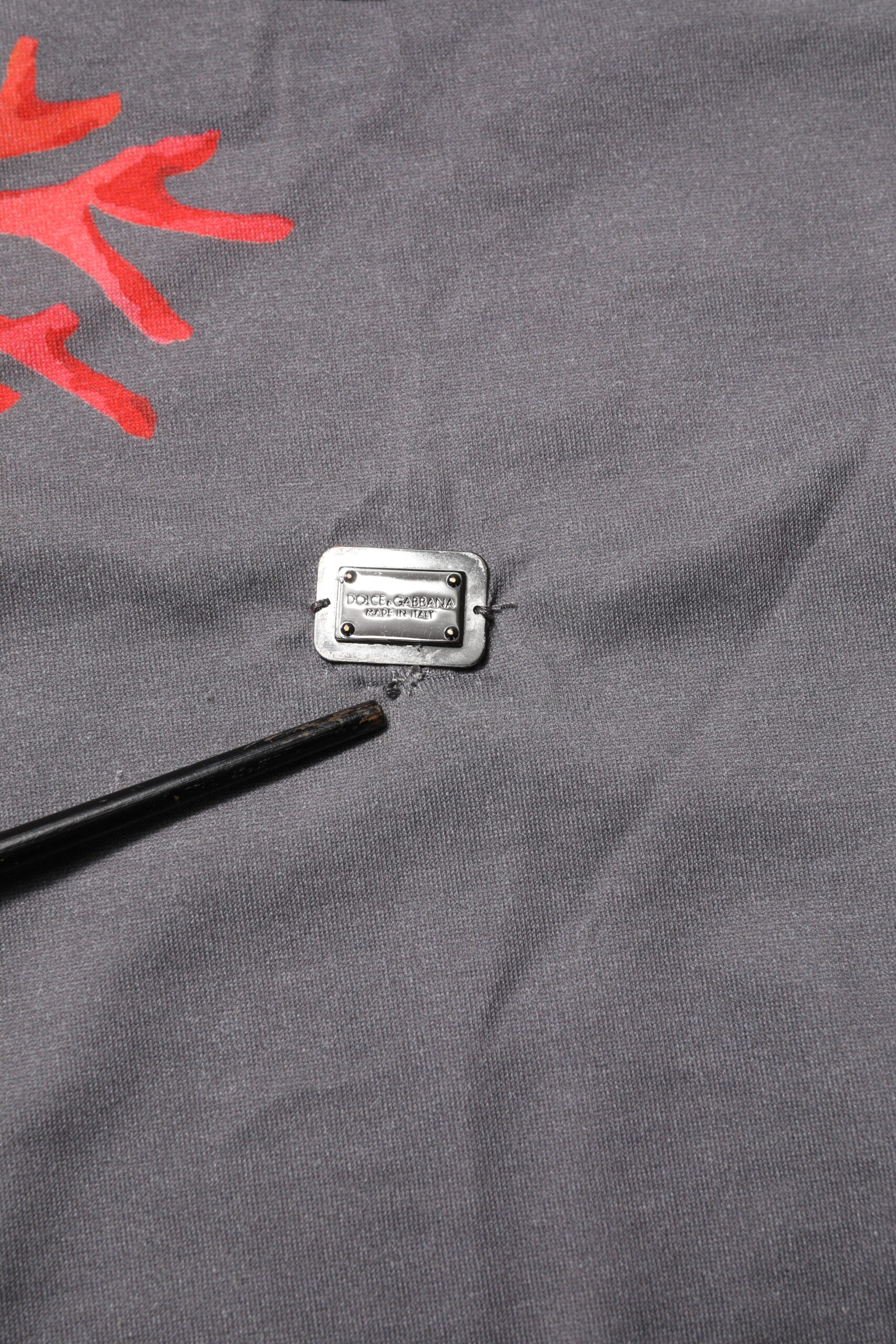 Dolce & Gabbana Gray Cotton Coral Print Logo Plaque T-shirt