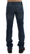 Costume National Blue Wash Paint Slim Fit Pants Jeans