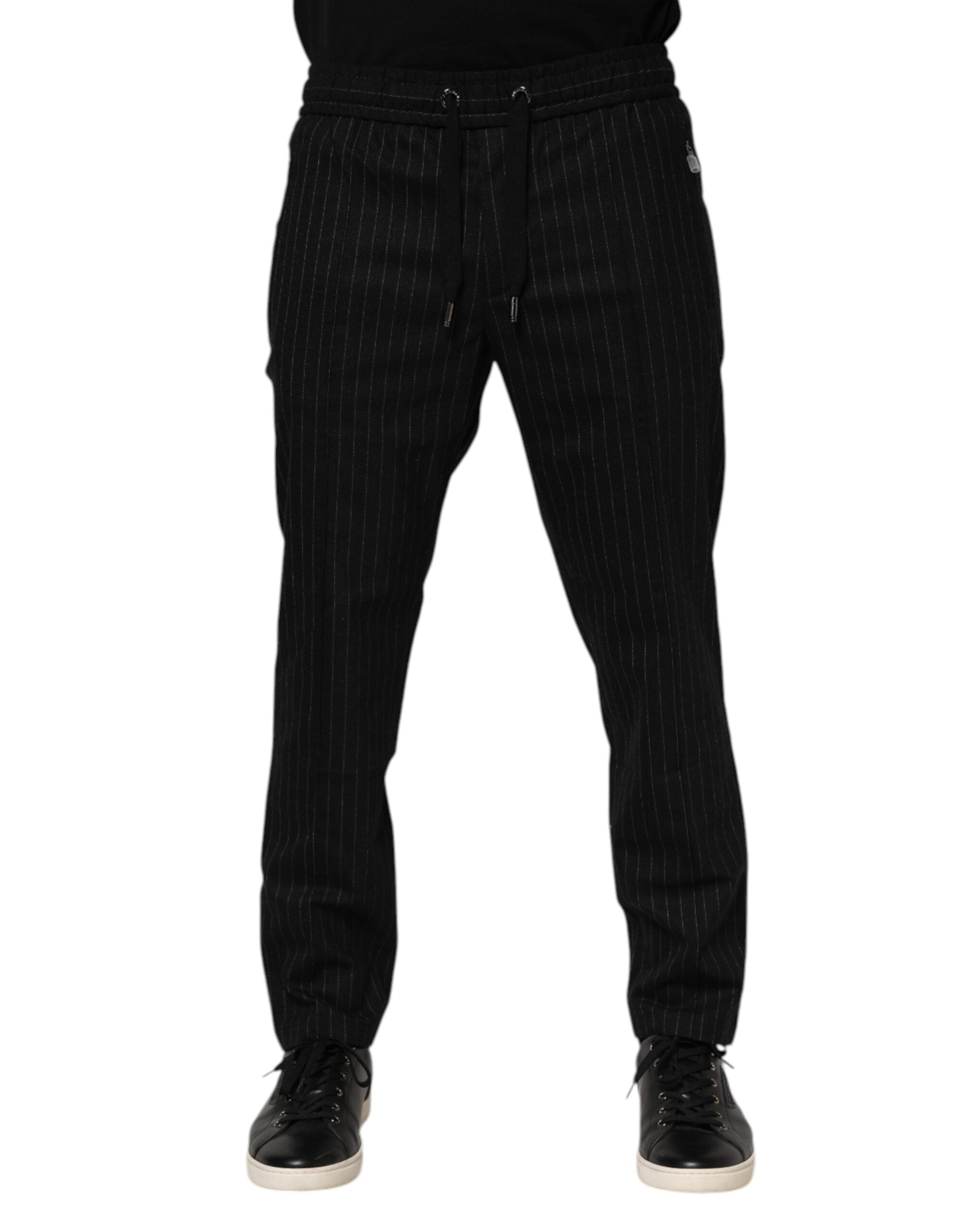 Dolce & Gabbana Black Striped Wool Men Jogger Pants