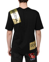 Dolce & Gabbana Black Logo Tape Cotton Men Crew Neck T-shirt