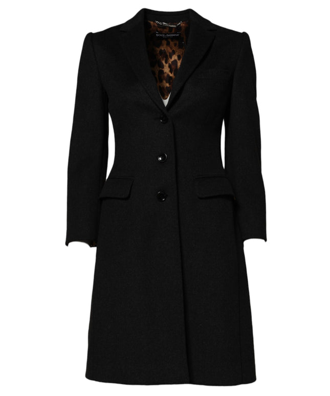 Dolce & Gabbana Black Wool Long Sleeves Trench Coat Jacket