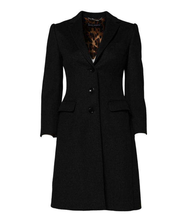 Dolce & Gabbana Black Wool Long Sleeves Trench Coat Jacket