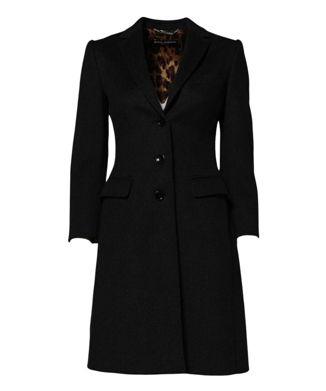 Dolce & Gabbana Black Wool Long Sleeves Trench Coat Jacket