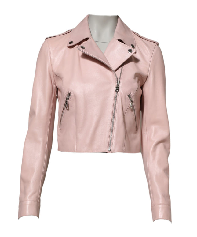 Dolce & Gabbana Light Pink Collar Leather Women Biker Jacket