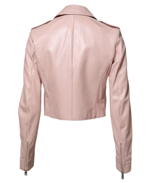 Dolce & Gabbana Light Pink Collar Leather Women Biker Jacket