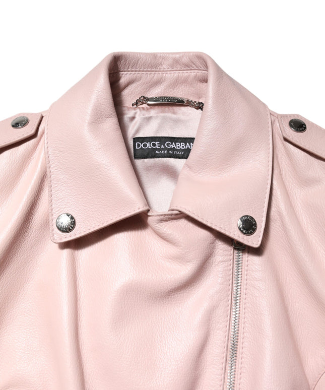 Dolce & Gabbana Light Pink Collar Leather Women Biker Jacket
