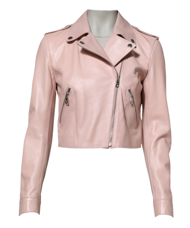Dolce & Gabbana Light Pink Collar Leather Women Biker Jacket