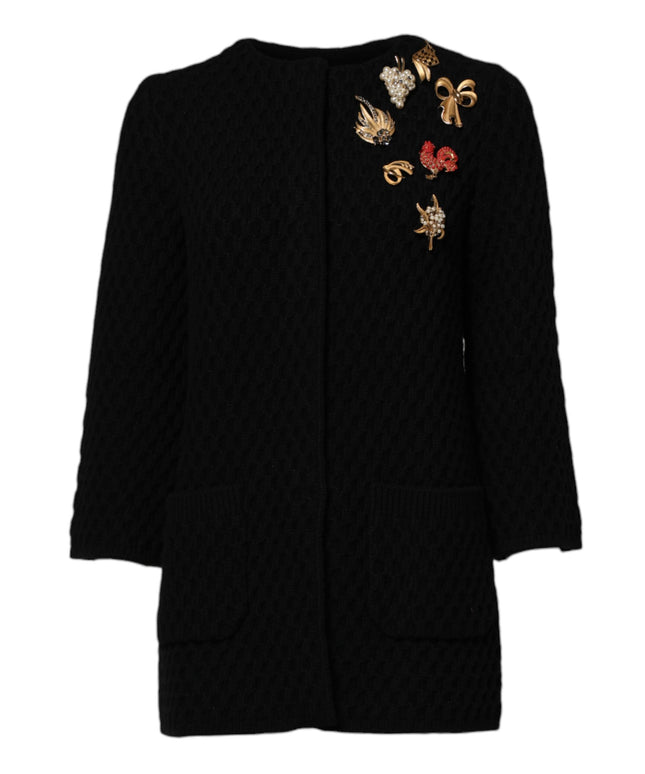 Dolce & Gabbana Black Cashmere Quilted Embellished Jacket