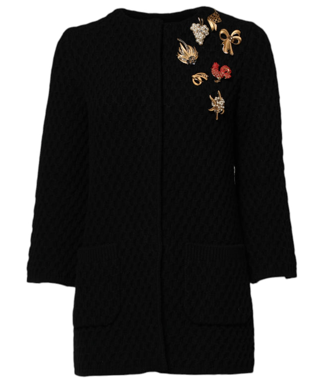 Dolce & Gabbana Black Cashmere Quilted Embellished Jacket