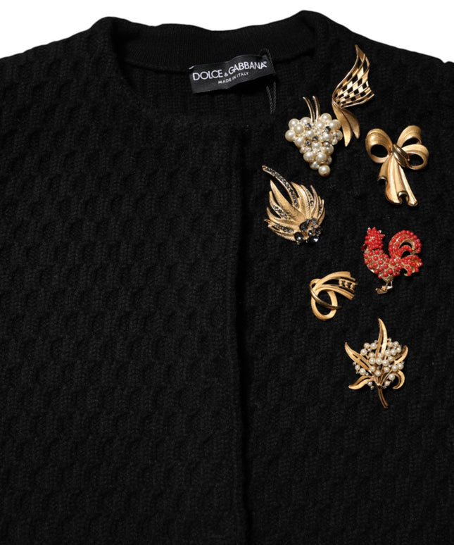 Dolce & Gabbana Black Cashmere Quilted Embellished Jacket