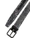 Dolce & Gabbana Black Sequins Silver Metal Logo Buckle Belt