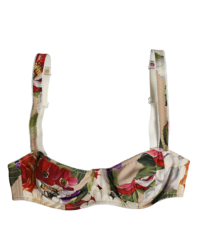 Dolce & Gabbana Beige Floral Balconcino Underwired Bra Underwear