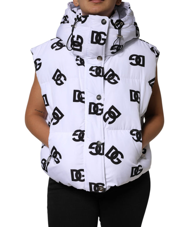 Dolce & Gabbana White Black DG Mania Polyester Puffer Jacket