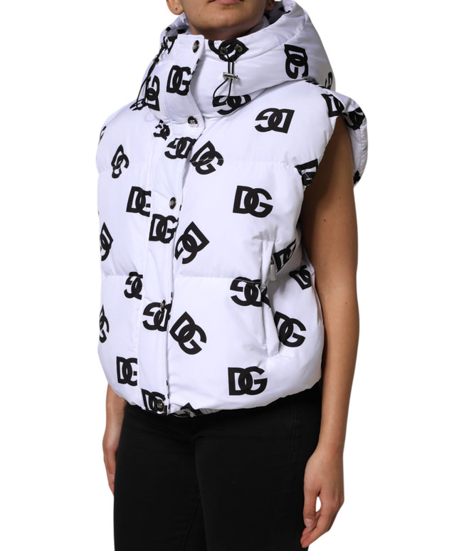 Dolce & Gabbana White Black DG Mania Polyester Puffer Jacket