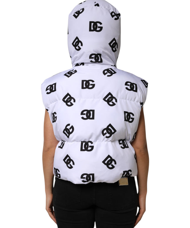 Dolce & Gabbana White Black DG Mania Polyester Puffer Jacket