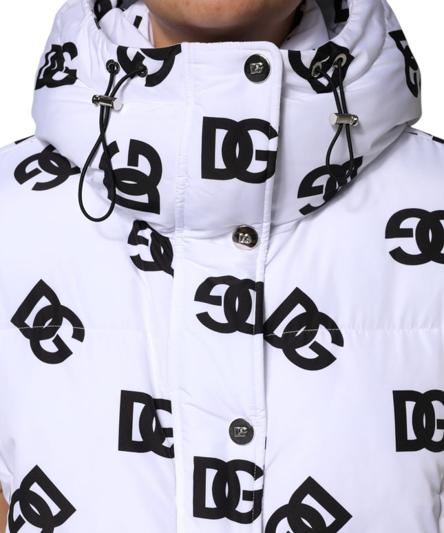 Dolce & Gabbana White Black DG Mania Polyester Puffer Jacket