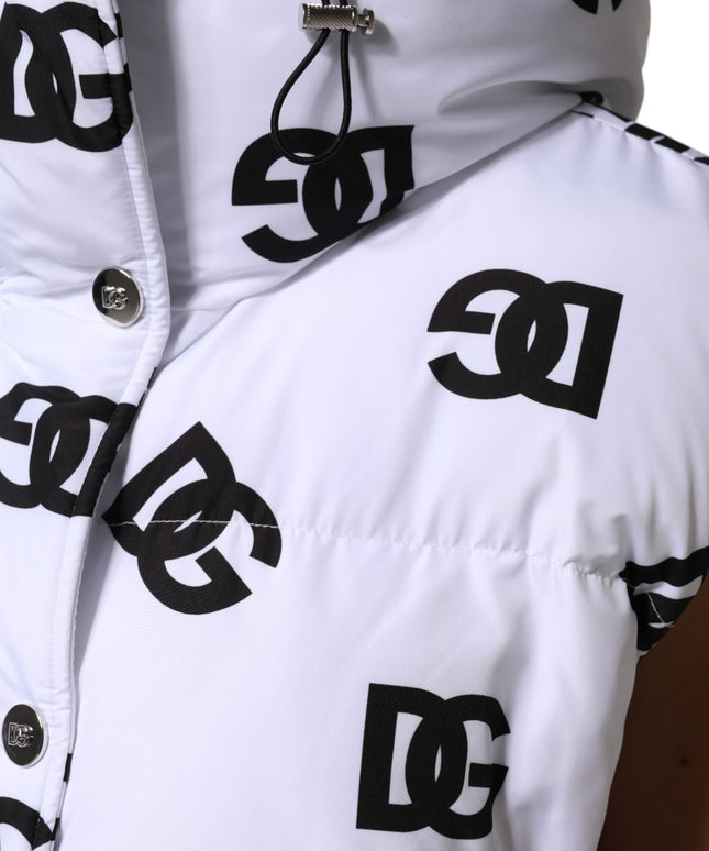 Dolce & Gabbana White Black DG Mania Polyester Puffer Jacket