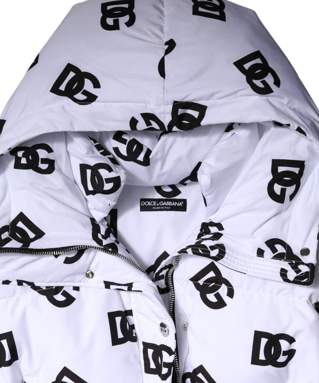 Dolce & Gabbana White Black DG Mania Polyester Puffer Jacket