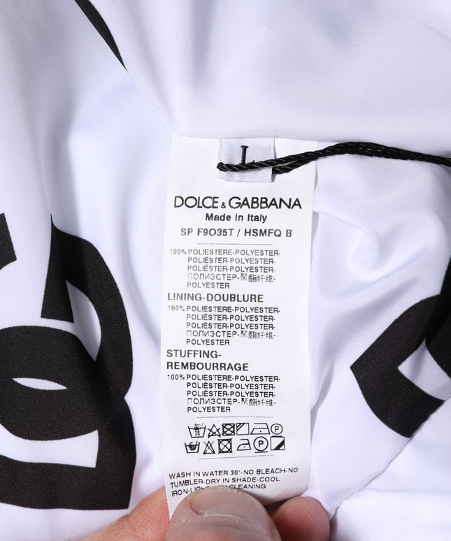 Dolce & Gabbana White Black DG Mania Polyester Puffer Jacket