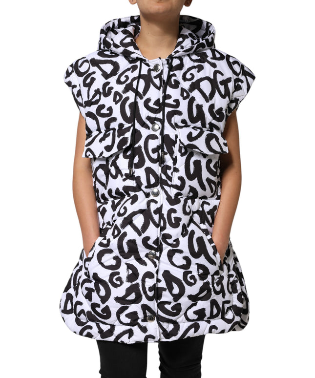 Dolce & Gabbana White DG Mania Hooded Sleeveless Puffer Jacket