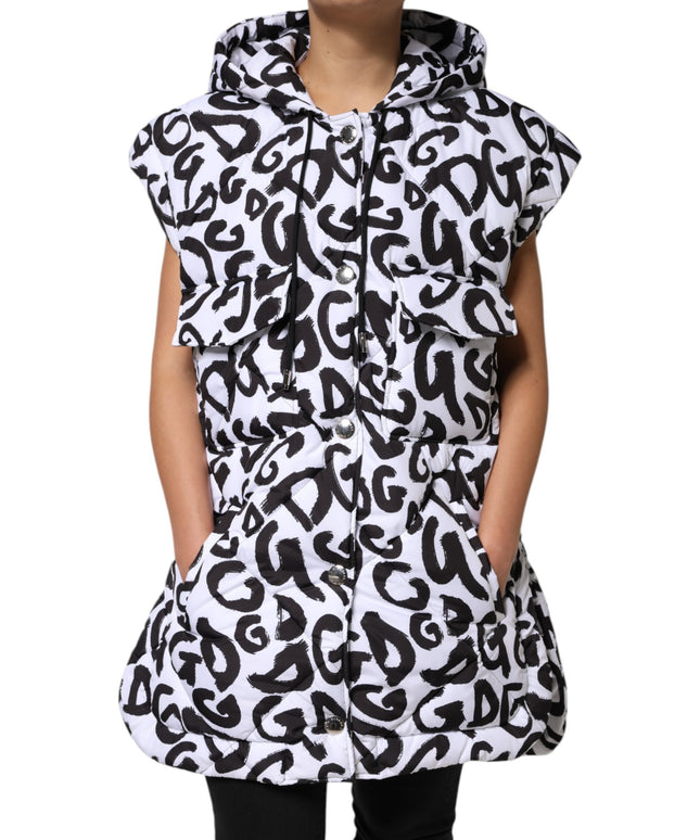 Dolce & Gabbana White DG Mania Hooded Sleeveless Puffer Jacket