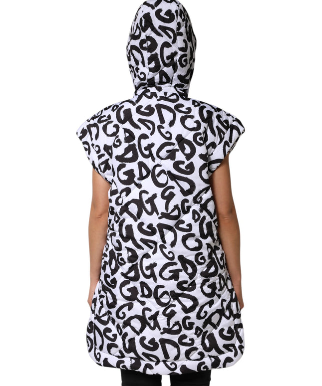 Dolce & Gabbana White DG Mania Hooded Sleeveless Puffer Jacket