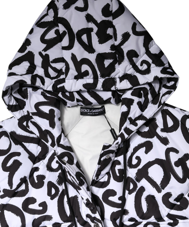 Dolce & Gabbana White DG Mania Hooded Sleeveless Puffer Jacket