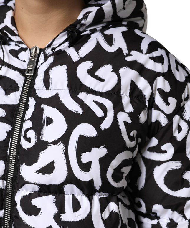 Dolce & Gabbana Black White DG Mania Hooded Long Coat Jacket